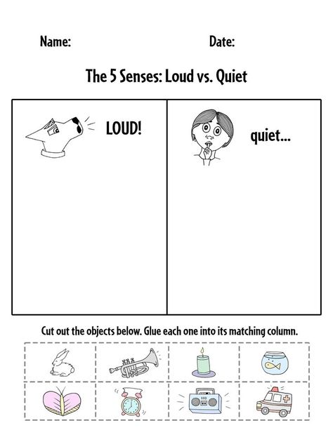 Check out these awesome free printable worksheets for preschool. The sense of sound comes with 5 downloadable worksheets. Loud vs. Quiet | The 5 Senses | Sense of Sound Activities | Sense of Sound Worksheets | Free Worksheets for Preschool Sense Of Sound Activities, 5 Senses Preschool, 5 Senses Worksheet, Preschool Weekly Lesson Plans, Five Senses Preschool, 5 Senses Activities, Sound Activities, Senses Preschool, The 5 Senses