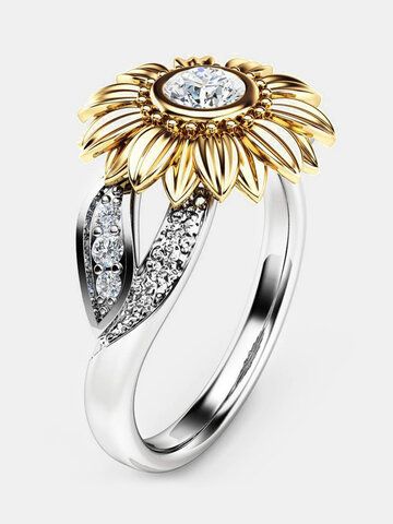 Sunflower Ring, Zierlicher Ring, Wedding Party Jewelry, Zircon Ring, Crystal Wedding, Color Plata, Crystal Rings, Wedding Rings For Women, White Gold Diamonds