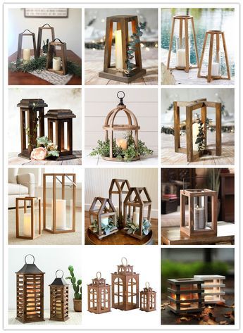 Lantern Wedding Decorations, Wooden Candle Holders Rustic, Wooden Lanterns Diy, Rustic Wood Lanterns, Templat Kotak, Lantern Decor Wedding, Lantern Wedding, Wooden Lantern, Rustic Candle