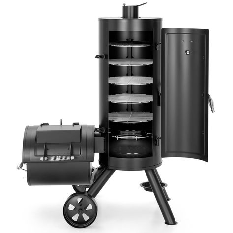 PRICES MAY VARY. 𝐕𝐞𝐫𝐬𝐚𝐭𝐢𝐥𝐞 𝐁𝐚𝐫𝐫𝐞𝐥 𝐒𝐦𝐨𝐤𝐢𝐧𝐠 𝐒𝐩𝐚𝐜𝐞: We designed this vertical smoker with both shelfstyle and hanging smoking spaces. It features 5 removable chromeplated cooking racks that can accommodate various sizes of meat, providing a total smoking area of 855 SQIN. The builtin hooks at the top of the chamber are good for smoking long cuts of meats 𝐂𝐡𝐚𝐫𝐜𝐨𝐚𝐥 𝐎𝐟𝐟𝐬𝐞𝐭 𝐒𝐦𝐨𝐤𝐞𝐫 𝐆𝐫𝐢𝐥𝐥: The left small chamber contains the charcoal fuel and wood chips Smokers And Grills, Bbq Smokers Build, Diy Smoker How To Build, Vertical Smoker, Custom Smokers, Smoker Designs, Barrel Bbq, Smoker Plans, Custom Bbq Pits