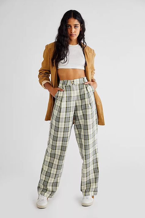 Women's Clothing: Dresses, Tops, Jeans & More | Free People Oversized Trousers, Pants Colorful, Check Trousers, Tie Waist Pants, Checked Trousers, Wide Trousers, Slim Trousers, Motel Rocks, Tailored Design