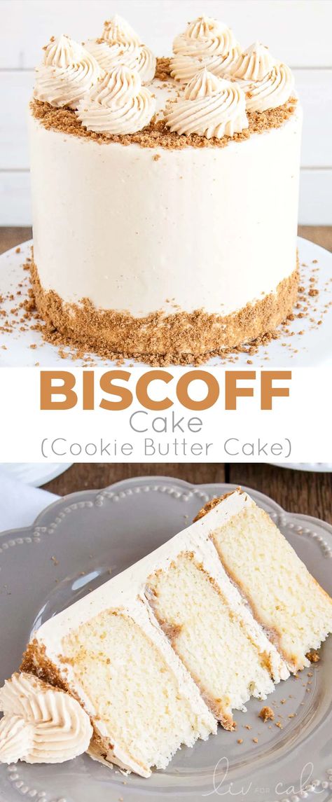 Cookie Butter Frosting, Cookie Butter Cake, Fluffy Vanilla Cake, Biscoff Cake, Speculoos Cookies, Biscoff Cookie Butter, Easy Gluten Free Desserts, Homemade Snickers, Cake Layers