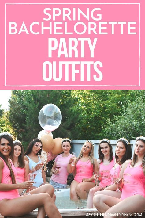 Plan an awesome bachelorette party and don't forget about those cute bachelorette party outfits! Whether you're looking for bach party dresses for the bride, or matching group pictures, we've got all the best ideas! #springbachparty #springbacheloretteparty #bachparty #bacheloretteoutfits #bachelorettedresses #bachpartyoutfits #matchingbachelorettepartyoutfits #bachelorettepartythemeoutfits Spring Bachelorette Party, Staple Outfits, Classy Hen Party, Hens Party Themes, Rehearsal Dinner Outfits, Shower Tips, Bachelorette Party Dress, Awesome Bachelorette Party, Bachelorette Party Planning