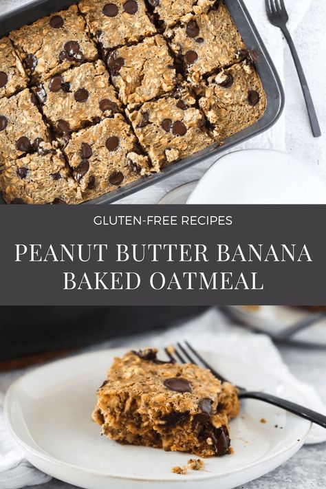 This Gluten-Free Peanut Butter Banana Baked Oatmeal Recipe is so easy and so healthy - a true win-win! If you're looking for a good gluten free breakfast recipe, this is it. Recipes For 1 Person, Peanut Butter Banana Baked Oatmeal, Breakfast Squares, Vegan Dairy Free Recipes, Healthy Quick Recipes, Banana Bread Baked Oatmeal, Recipes For Fun, Everyday Breakfast, Baked Oatmeal Recipe