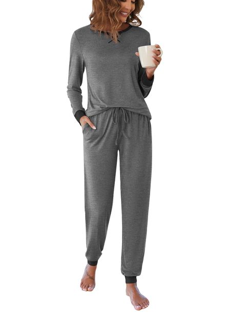 PRICES MAY VARY. SIZE&COLOR: Long Sleeve pajamas is available in a variety of colors and sizes. Long Sleeve pajamas outfit set with pockets and soft fabric are everyday wardrobe essentials. This loungewear set is perfect for shopping outside, workout, sports. DESIGN&FEATURES: PAJAMAS TOP-Simple long sleeve O neck pullover. PJS BOTTOMS: Long pants with a drawstring waist, 2 pockets on sides.Simple contrasting color design； HIGH QUANLITY MATERIAL: Eco-friendly Fabric:-95%Rayon+5%Spandex. The casua Pjs Bottoms, Long Sleeve Pjs, Pajamas Outfit, Long Sleeve Pajamas, Pajama Outfit, Girls Pjs, 2piece Outfits, Sweatsuit Set, Pajamas Sets