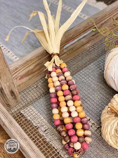 Corn Decor, Diy Fairy Wings, Corn Bead, Painted Wood Beads, Fall Decor Diy Crafts, Fall Vignettes, Rustic Valentine, Indian Corn, Rustic Pumpkin