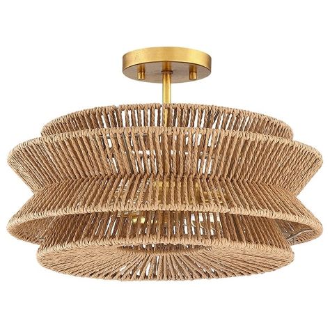 Silvia 16 in. 2-Light Bohemian Woven Rope Semi-Flush Mount Ceiling Light - 16 in. W - Bed Bath & Beyond - 37061861 Rattan Light Fixture, Mid Century Contemporary, Rattan Chandelier, Semi Flush Mount Lighting, Ceiling Fan With Remote, Semi Flush Mount, Home Decorators Collection, Flush Mount Lighting, Flush Mount Ceiling