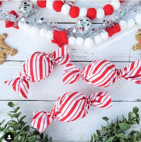 Peppermint Ornaments Diy, Diy Peppermint Candy Decorations, Peppermint Christmas Ornaments, Peppermint Decorations, Dollar Tree Ornaments, Peppermint Ornaments, Peppermint Candy Ornaments, Diy Christmas Decorations Dollar Store, Peppermint Ornament