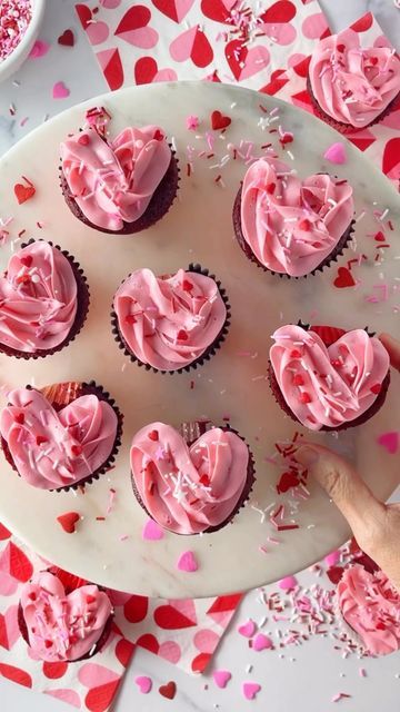 Lise Ode | Mom Loves Baking ® on Instagram: "Heart shaped cupcake hack❣️ Make ‘em for your Valentine!! ❤️ Heart Red Velvet Cupcakes with strawberry frosting! 🍓 Recipe is on the blog! Link in bio! #heartcupcakes #valentinecupcakes #redvelvet #pinkfrosting #strawberrycupcakes https://www.momlovesbaking.com/heart-shaped-valentines-day-cupcakes/" Strawberry Frosting Recipe, Raspberry Filled Cupcakes, Cupcakes With Strawberry Frosting, Fluffy Cupcakes, Apple Pastry, Heart Shaped Food, Meringue Cake, Heart Cupcakes, Valentine Day Cupcakes