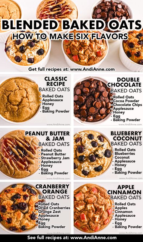 Breakfast just got easier with this collection of 6 simple, delicious and healthy blended baked oatmeal recipes! Perfect for single servings or breakfast for the whole family - everyone can use their favorite flavor to make a delicious bowl of oatmeal. Which flavor is your favorite? Blended Baked Oatmeal, Baked Oatmeal Recipes Healthy, Bowl Of Oatmeal, Healthy Oatmeal Recipes, Oat Recipes Healthy, Baked Oatmeal Recipes, Healthy Oatmeal, Healthy Sweets Recipes, Deilig Mat