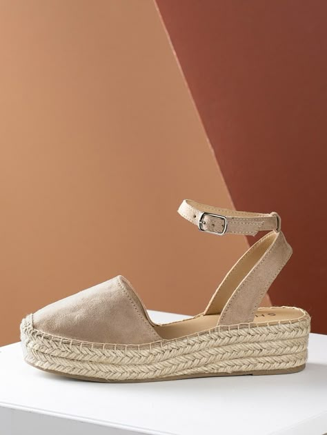 Closed Toe Espadrille Platform Wedge Sandal TAUPE | SHEIN Closed Toe Summer Shoes, Sandals Shein, Closed Toe Wedges, Taupe Fashion, Low Wedge Sandals, Boho Shoes, Summer Footwear, Closed Toe Sandals, Mode Boho