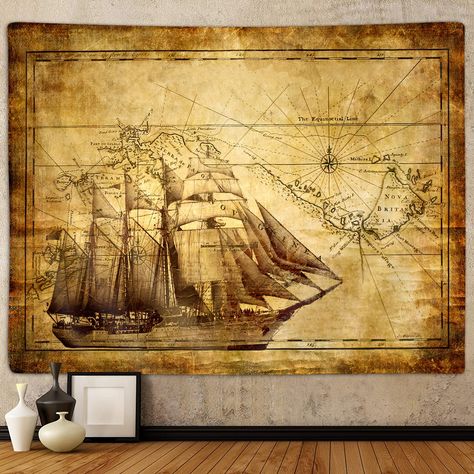 PRICES MAY VARY. Size: 60X40 inches. Design:Our tapestry uses high-definition printing technology. Clear lines and bright pattern will be a great decoration for your room. Multiple Uses: Our tapestry can be used as wall hangings, sofa covers, indoor tablecloths and outdoor picnic blankets, ceiling hangings, etc. It is a great gift for relatives and friends. Wash Care: Our tapestry is machine-washed cold in a gentle cycle or hand-washed and dried at low temperature. Please note: the new tapestry Travel Room Decor, Travel Room, Retro Kunst, World Map Art, Old World Maps, Art Carte, Vintage Nautical, Map Canvas, Old Map