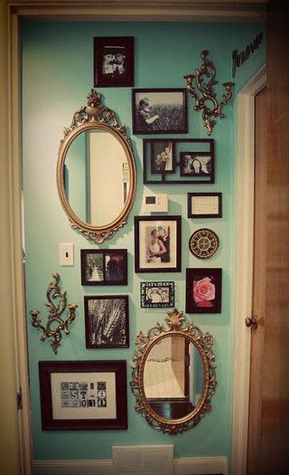 love the mirrors mixed in                                                                                                                                                                                 More Photowall Ideas, Real Estat, Interior Vintage, Decor Minimalist, My Dream Home, Wall Collage, Design Interior, Picture Wall, Vintage Decor