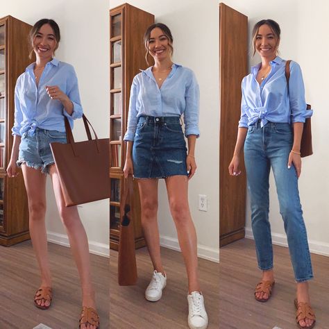 Blue Linen Shirt Outfit Women, Blue Button Up Shirt Outfit, Linen Shirt Outfit Women, Life With Jazz, Outfit With Shorts, Button Up Shirt Outfit, Sleeve Shirt Outfit, Linen Shirt Outfit, Long Sleeve Shirt Outfits