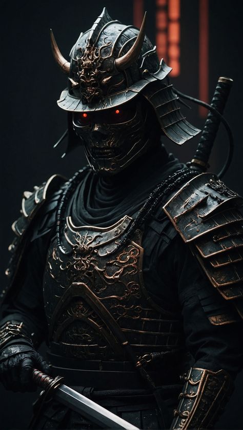 Dark Samurai Art, Black Samurai Armor, Oni Samurai Art, Samurai Future, Black Samurai Art, Samurai Pictures, Space Samurai, Dark Samurai, Demon Samurai