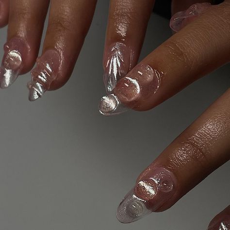 Clear Gel Nails, Fish Nails, Nails Bling, Asian Nails, Aesthetic Luxury, Vintage Nails, Nails Cute, Pearl Nails, Cute Gel Nails