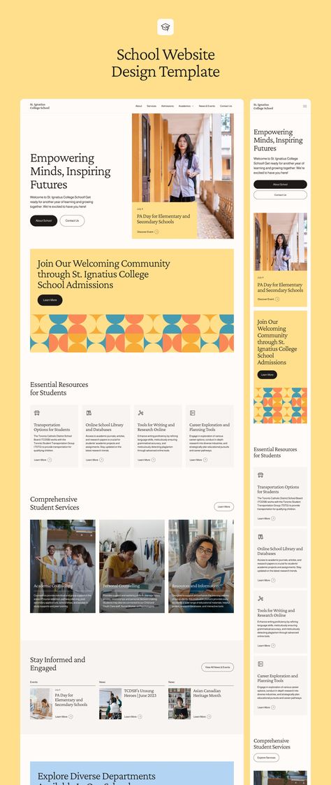 Ignatius School — Website Design Template — Figma Resources on UI8 Website Resources Page Design, Language Website Design, Website Information Design, Resources Page Design, Mobile Blog Design, Modular Website Design, Research Website Design, Institute Website Design, Resources Page Website Design