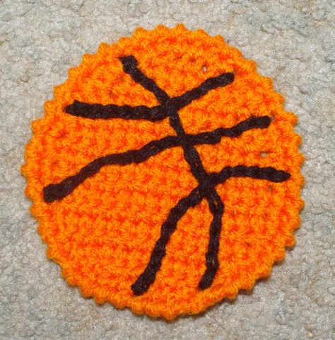 Basketball Coaster Free Crochet Pattern Crochet Basketball, Sports Crochet, Crochet Coasters Pattern, Coasters Free Pattern, Coasters Pattern, Crochet Football, Crocheted Coasters, Football Pattern, Square Crochet Pattern