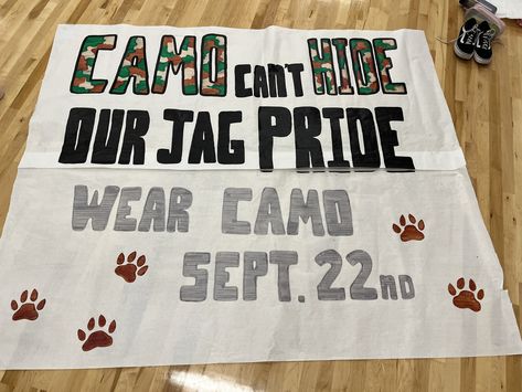 Camo Poster Football, Camo Theme Football Game Cheerleaders, Usa Football Banners Run Through, Camo Cheer Theme, Camo Football Game Theme Signs, Basketball Game Themes High School, Western Pep Rally Ideas, Rivalry Football Game Posters Funny, Camo Football Game Theme Posters