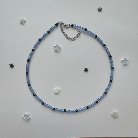 blue beaded necklace! ⋆. ݁⭒ #beadedjewelry #handmadejewelry #jewelry . Simple Beaded Necklace Ideas, Beaded Jewelry Business, Blue Beads Necklace, Pearl Diy, Pearls Diy, Blue Beaded Necklace, Diy Wire Jewelry, Handmade Wire Jewelry, Blue Necklace