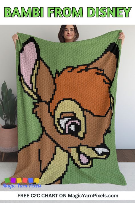 Check out my latest free C2C crochet pattern for a Bambi Deer blanket. Perfect to give as a gift for kids. Download the free crochet graph from Magic Yarn Pixels. Written C2C and row-by-row patterns with multi-page graphs also available. Hello Kitty Crochet Graph Patterns, Free Corner To Corner Crochet Patterns, Free C2c Patterns, Crochet Corner To Corner Pattern Free, C2c Crochet Blanket Pattern Free, Crochet Graphgan Patterns Free, Barbie Blanket, Crochet C2c Blanket, Crochet Robot