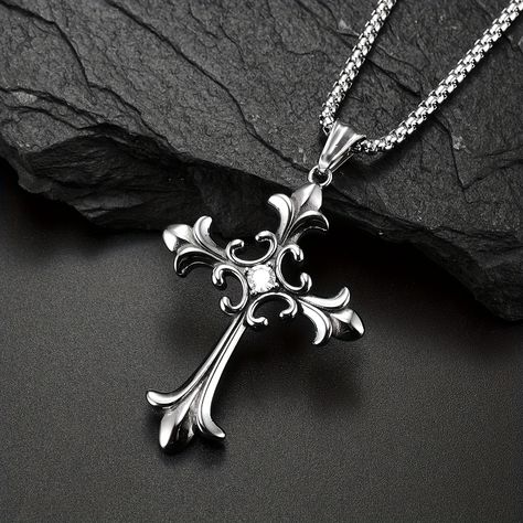 Faster shipping. Better service Catholic Cross Necklace, Cross Pendant Necklace Men, Mens Cross Necklace, Christian Necklace, Rhinestone Cross, Silver Cross Pendant, Punk Jewelry, Christian Jewelry, Cross Earrings