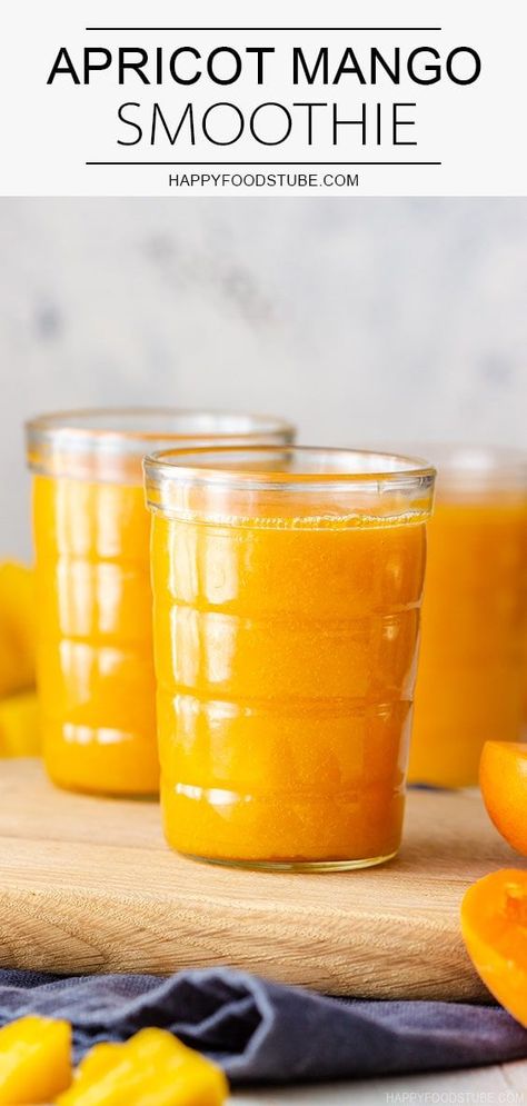 Apricot mango smoothie is a tasty refreshing drink made with only 4 ingredients. It’s also naturally vegan, dairy-free and gluten-free. Made with fresh fruits! #happyfoodstube #apricot #mango #smoothie #vegan #dairyfree #glutenfree Apricot Smoothie, Mango Smoothie Recipes, Raspberry Smoothie, Dairy Drinks, Pineapple Smoothie, Vegetable Drinks, Mango Smoothie, Strawberry Smoothie, Happy Foods