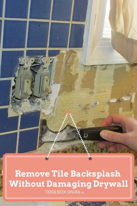 How to guide on removing the tile backsplash in the kitchen without damaging the drywall behind the tile Remove Tile Backsplash, Remove Tile, Tile Removal, Cleaning Painted Walls, Glass Cooktop, Up House, Bad Design, Kitchen Redo, Kitchen Tiles