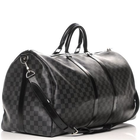 LOUIS VUITTON Damier Graphite Keepall Bandouliere 55 ❤ liked on Polyvore featuring bags, checkered bag, duffel bag, duffle bags, roll up travel bag and roll bag Louis Vuitton Duffel Bag, Black Louis Vuitton, Black Leather Top, Travel Duffel, Duffel Bag Travel, Zipped Bag, Stylish Bag, Zipper Bags, Duffel Bag