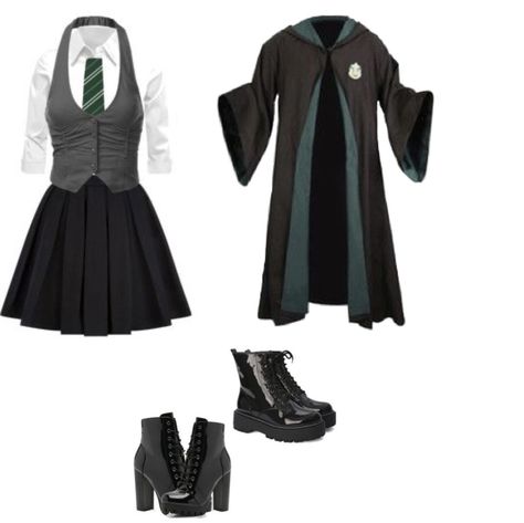 Slytherin Yule Ball Dresses Aesthetic, Slytherin Female, Slytherin Uniform Female, Hogwarts Bag, Hogwarts School Uniform, Quidditch Robes, Slytherin Uniform, Harry Potter Uniform, Female Uniform