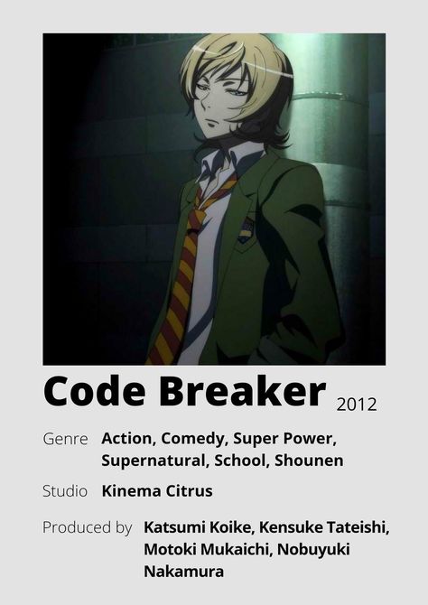 Code Breaker Anime, Websites To Watch Anime, Anime Title, Studio Ghibli Poster, Poster Information, Anime Minimalist Poster, Code Breaker, Anime Websites, Anime Suggestions