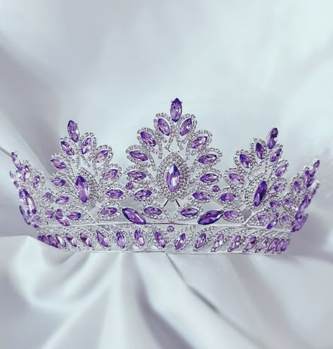 Beautiful lavender lilac purple crown with Austrian crystals and silver metal. This purple tiara Shines radiantly Perfect for weddings, pageants, quinceanera, birthdays or any special occasion. Comes beautifully packaged in a pouch. ships out within 1 day Purple Crown Birthday, Wedding Crown Purple, Quince Crowns Purple, Purple And Silver Quinceanera Dresses, Purple Crown Aesthetic, Light Purple Quinceanera Theme, Lilac Quinceanera Decorations, Lavender Tiara, Lilac Quinceanera Ideas