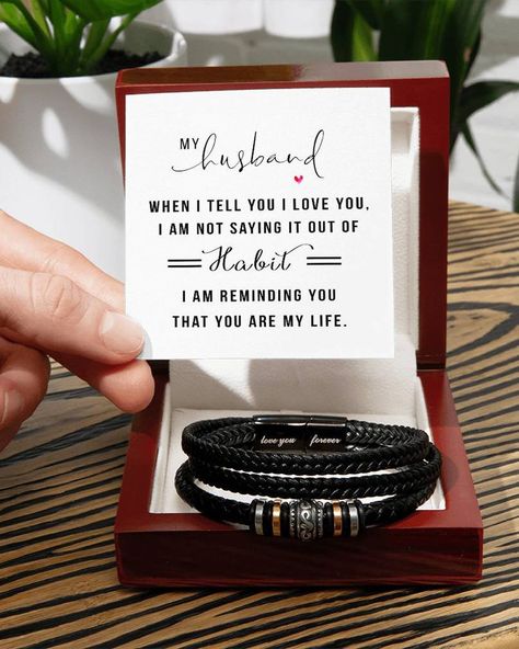 Are you looking for a gift as special as the man in your life? Then this Men’s “Love You Forever” Bracelet is perfect! Engraved with a heartfelt message, this gift is great for birthdays, anniversaries, or just a thoughtful way to say “I love you”. It’s not just an accessory; it’s a daily reminder of your love and appreciation. Whether it’s your son, husband, or any deserving guy, this bracelet will have them grinning from ear to ear while rocking some serious style. #love #husband #wife #fa... Appreciation Message For Husband, A Daily Reminder, Forever Bracelet, Message For Husband, Appreciation Message, Say I Love You, Love You Forever, Husband Wife, Daily Reminder