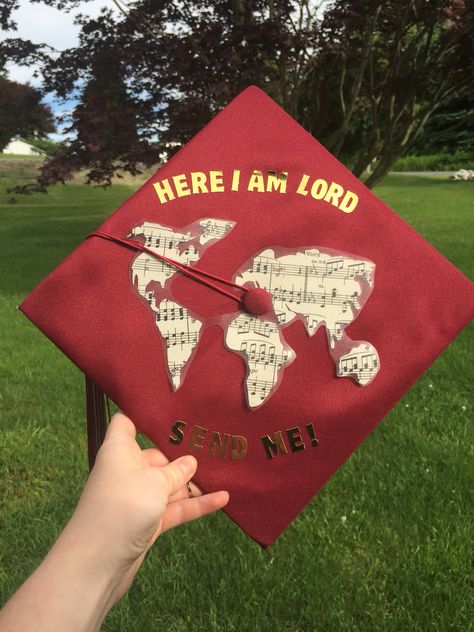 World map Graduation cap 2016: Isaiah 6:8 Biblical Graduation Caps, Grad Cap Christian, Cap Decoration Graduation Christian, Graduation Cap Christian, Christian Grad Cap Ideas, Christian Cap Decoration, Christian Grad Caps, Graduation Cap Designs Christian, Christian Graduation Cap Ideas