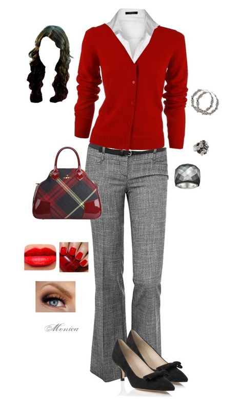 "Grey & Red" by monicaprates ❤ liked on Polyvore featuring moda, L.K.Bennett, Schumacher, Vivienne Westwood y Swarovski Grey Pants Outfit, Professional Style, Legally Blonde, Mode Casual, Professional Attire, Stylish Work Outfits, Business Professional, Winter Outfits For Work, Grey Pants