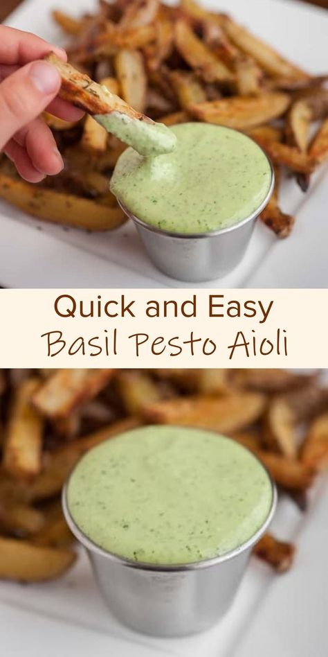 Quick and Easy Basil Pesto Aioli Pesto Aioli Recipe, Basil Aioli Recipe, Aoili Recipe, Buckeye Balls Recipe, Easy Basil Pesto, Aioli Sauce Recipe, Garlic Aioli Sauce, Culinary Basics, Pesto Aioli