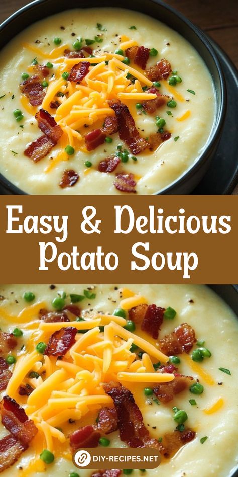 Looking for an easy dinner? This Potato Soup recipe is simple to make and full of flavor, with creamy potatoes, savory bacon, and a touch of sour cream. Potato Soup With Cheddar Cheese Soup, Potato Soup With Yellow Potatoes, Easy Potato Ham Soup, Soup With Potato Gnocchi, Recipe For Potato Soup Easy, Cheese Potatoes Soup, Creamy Bacon And Potato Soup, Simple Baked Potato Soup, Stuffed Potato Soup