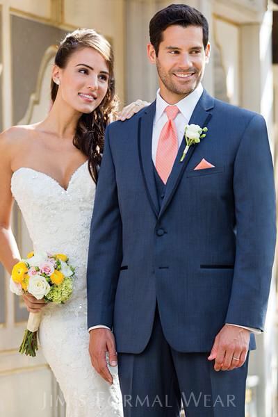 Navy blue suite with coral tie #wedding #suit http://www.kkandjay.com/ Grooms Party, Coral Tie, Mens Wedding Attire, Groom Wedding Attire, Slim Fit Tuxedo, Coral Wedding, V Neck Wedding Dress, Tuxedo Wedding, Navy Wedding