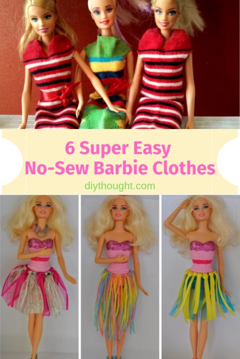 6 super easy no-sew Barbie clothes. Sewing Barbie Clothes Easy, No Sew Barbie Clothes, Sew Barbie Clothes, Hey Barbie, Sewing Barbie Clothes, Barbie Sewing Patterns, Diy Barbie Clothes, Barbie Dolls Diy, Crochet Barbie Clothes