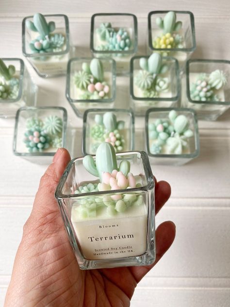 Mini Cactus Succulent candles They are very pretty and perfect as wedding favours or special party gifts. *Specially made to order only They are made with 100% soy wax, scented with Mint & Eucalyptus fragrance. Size 5x5x6 cm. Handmade in Hertfordshire, UK. Succulent Candle Favors, Candles For Wedding Gifts, Succulents Gift Ideas, Cute Candle Ideas, Candle Succulent, Cactus Candy, Succulent Candles, Cute Wedding Gifts, Succulent Candle