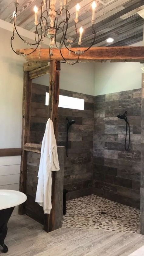 Farmhouse Effects LLC in Montgomery - Farmhouse Effects LLC Barndominium Homes, Farmhouse Master Bath, Rustic Bathroom Shower, Rustic Bathroom Remodel, Western Bathroom, Classic Bathroom Design, Dream Ideas, Industrial Style Bathroom, Basement Remodel Diy