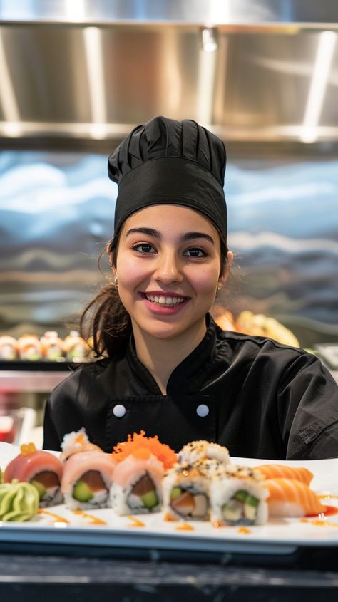 "Chef Presents Sushi: A #smilingsushi chef in #professionalattire proudly presents a colorful assortment of fresh sushi. #FreshCuisine #culinaryarts #digitalart #foodphotography #stockcake ⬇️ Download and 📝 Prompt 👉 https://stockcake.com/i/chef-presents-sushi_727189_375778" Sushi Maker, Sushi Platter, Dining Etiquette, Sushi Chef, Japanese Sushi, Sushi Bar, Chefs Kitchen, Ripe Avocado, Professional Chef