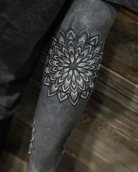 White On Black Tattoo Cover Up, Heavy Black Tattoo, Blackwork Tattoo Men, Hamstring Tattoo, White Mandala Tattoo, Black Work Tattoo Design, White On Black Tattoo, White Over Black Tattoo, Black Sleeve Tattoo