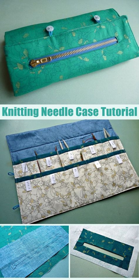 Store Knitting Needles, Knitting Needle Case Sewing Pattern, Knitting Needle Case Pattern Free, Knitting Needle Case Tutorial, Diy Knitting Needle Case, Knitting Needle Case Pattern, Crochet Needle Case, Crochet Hook Storage, Circular Needle Case