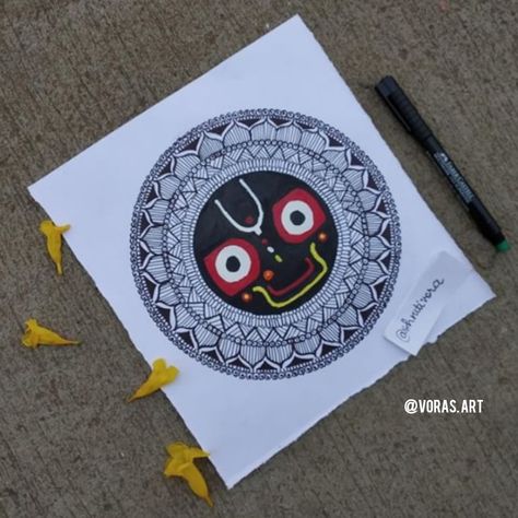 Jagannath Mandala Art Easy, Odisha Culture Drawing, Jagannath Mandala Art, Jay Jagannath, Doodle Art For Beginners, Durga Picture, Easy Mandala, Rath Yatra, Lord Jagannath