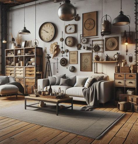 Industrial Living Room Refresh - Personalize With Vintage Finds #Style #InteriorInspo #of #Raw #InteriorDesign #the #Exploring #Appeal #HomeInspiration #Industrial #HomeDecor #HomeIdeas #Decor Vintage Industrial Living Room Ideas, Cozy Industrial Decor Living Room, Industrial Boho Living Room, Eclectic Industrial Decor, Mix And Match Furniture, Realistic Bedroom, Vintage Industrial Living Room, Dakota House, Industrial Apartment Decor