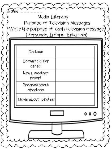 First Grade Wow: Telling Time, Writing Letters, and Coming Up? Media Literacy Media Literacy Activities, Media Literacy Lessons, Library Skills, Literacy Worksheets, Information Literacy, Authors Purpose, Writing Letters, Literacy Lessons, Media Literacy