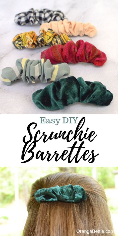 DIY Scrunchie Barrette - Easy Sewing Tutorial - Orange Bettie Scrunchie Barrette, Diy Scrunchie, How To Make Scrunchies, Diy Hair Scrunchies, Headband Diy, Buat Pita, Scrunchies Diy, Sew Ins, Beginner Sewing Projects Easy