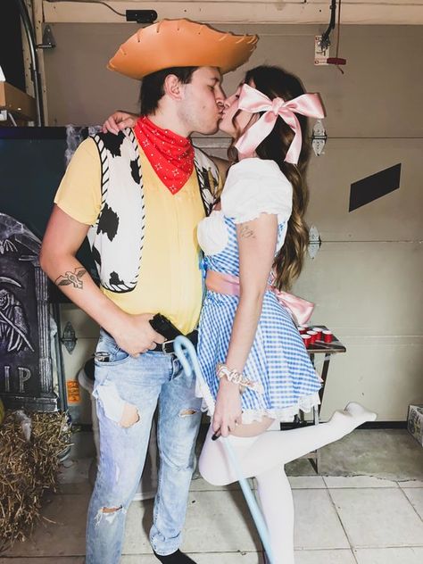 60+ Trendy Halloween Costumes - Hike n Dip Woody And Bo Peep Costume, Bo Peep Halloween, Halloween Toy Story, Woody And Bo Peep, Luigi Halloween Costume, Care Bears Halloween Costume, Disfraz Toy Story, Disney Couple Costumes, Boxing Halloween Costume