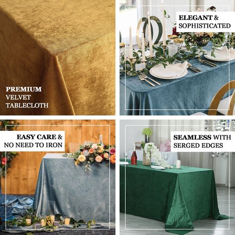 90 x 156 | Gold | Premium Velvet Rectangle Tablecloth 8 Foot Table, Round Table Sizes, Verde Smeraldo, Lace Table Runners, Tablecloth Sizes, Elegant Sophisticated, Rectangle Tablecloth, Lace Table, Black Seamless